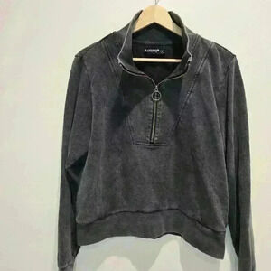 BLANKNYC Faded Look Henley Half zip Sweatshirt Women's M Gray